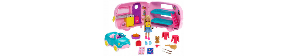 Barbie Chelsea z pieskiem przygody na campingu