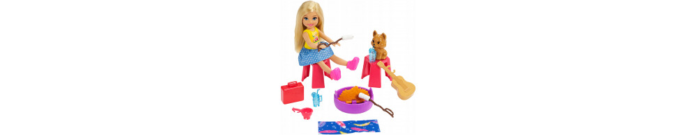 Barbie Chelsea z pieskiem przygody na campingu