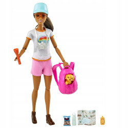 Barbie Lalka Podróżniczka z pieskiem + akcesoria