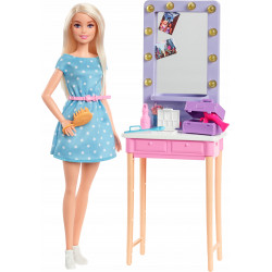 Barbie Big Dreams Lalka Malibu + Toaletka Zestaw