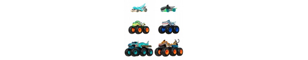 Hot Wheels Monster Trucks Rekiny vs Dinozaury 6-kołowe ciężarówki JGD68