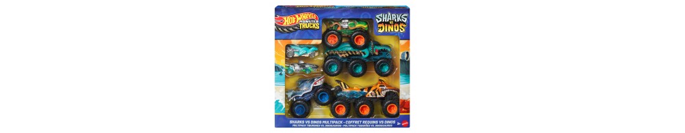 Hot Wheels Monster Trucks Rekiny vs Dinozaury 6-kołowe ciężarówki JGD68