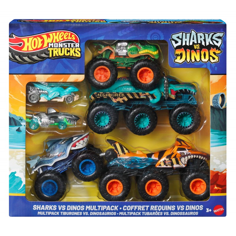 Hot Wheels Monster Trucks Rekiny vs Dinozaury 6-kołowe ciężarówki JGD68
