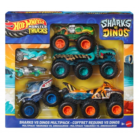 Hot Wheels Monster Trucks Rekiny vs Dinozaury 6-kołowe ciężarówki JGD68