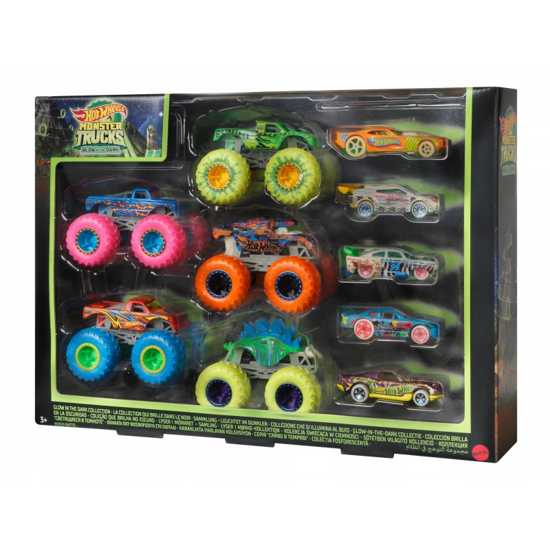 Hot Wheels Monster Trucks Pojazdy świecące w ciemności Zestaw HCB57