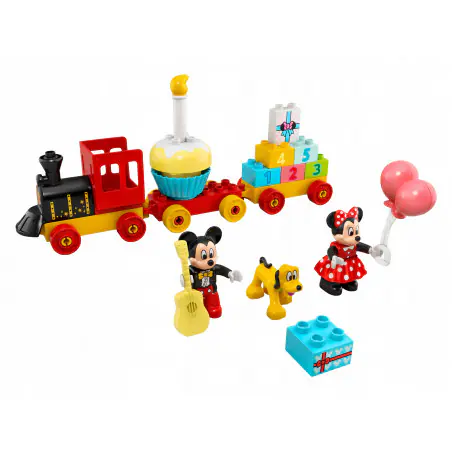 Świętuj urodziny swojego dziecka w wielkim stylu dzięki wspaniałemu zestawowi LEGO® DUPLO® l Disney 10941 Urodzinowy pociąg myszek Miki i Minnie. 