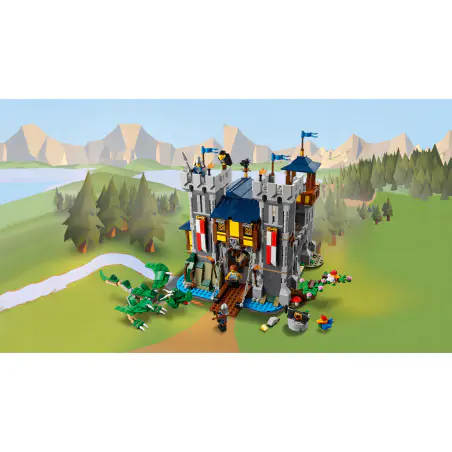 Zestaw konstrukcyjny LEGO® Creator 3 w 1 Średniowieczny zamek (31120) oczaruje kreatywne dzieci trzema modelami w jednym pudełku — do wyboru jest średniowieczny zamek, baszta i średniowieczny targ.